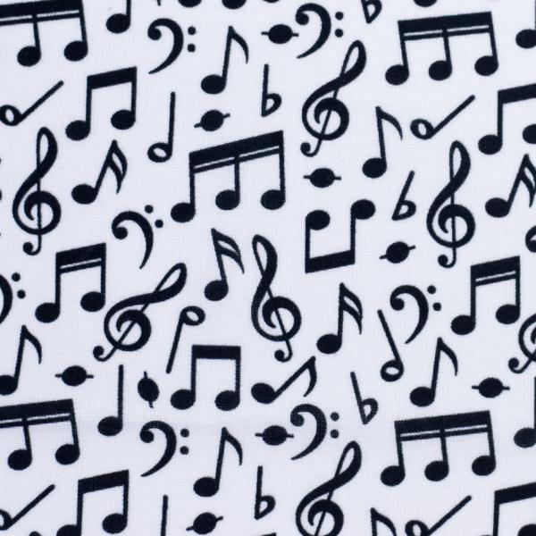 Baumwolldruck Noten Schwarz auf Weiß von Swafing